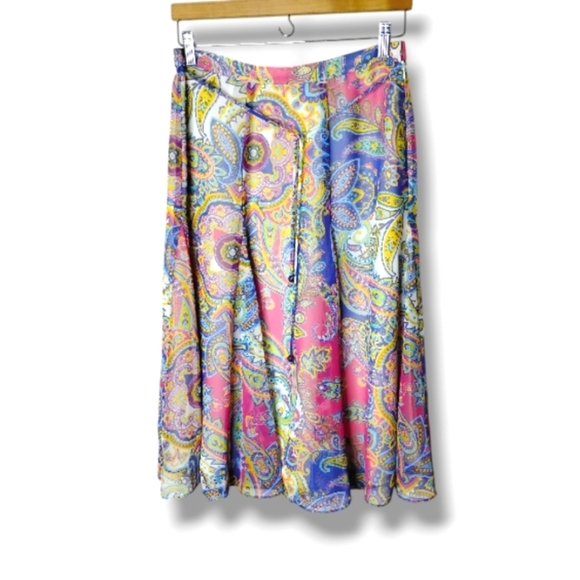 Vintage Y2K Coldwater Creek Chiffon Skirt S/P Boho Cottagecore Paisley Lined - Picture 1 of 9